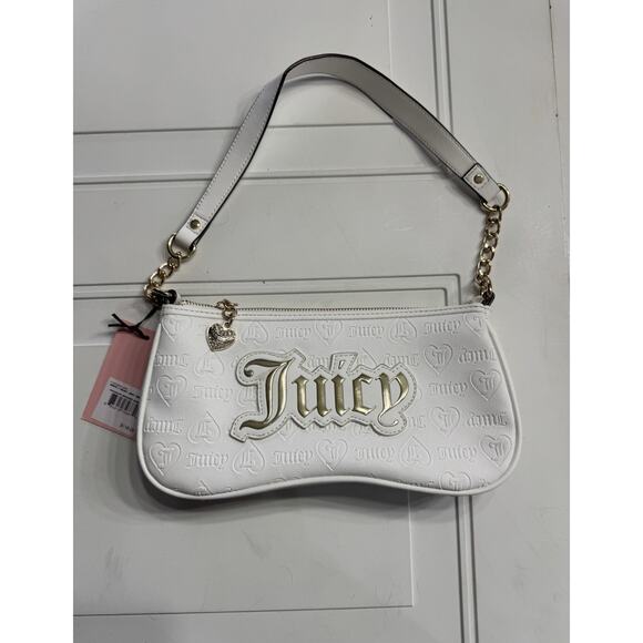 Juicy Couture Handbags - Juicy Couture White Shoulder Bag Debossed Embossed Vegan Leather Purse NWT $118